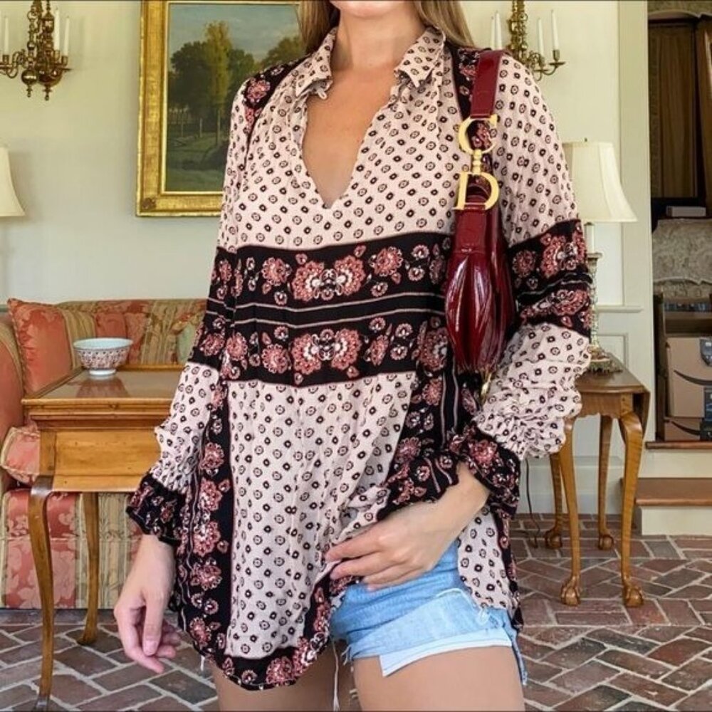 Free People Relaxed Fit Printed Boho Blouse - Picture 15 of 16